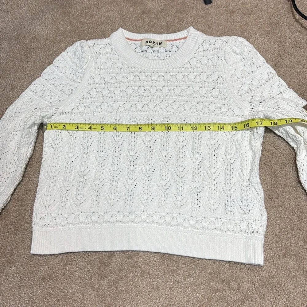 Boden Loose Knit Crew Neck Cropped Sweater Size XS White Preppy Classic Cotton - Picture 7 of 9